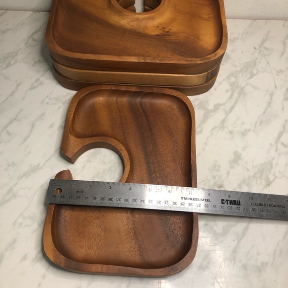 Set of 4 Teak Wood WINE & DINE PLATTERS TRAY - Picture 9 of 9